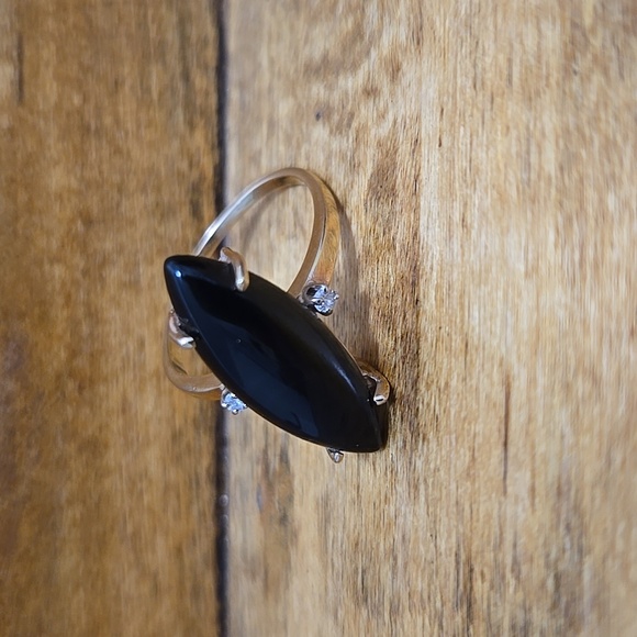14K MARQUIS CUT ONYX WITH DIAMONDS RING